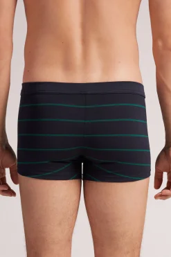 Boxershorts i Superior-bomull med bl&aring;gr&ouml;na r&auml;nder