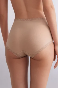 Culottes med h&ouml;g midja i bomull och spets