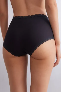 Culottes med h&ouml;g midja i bomull och spets
