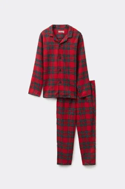L&aring;ng pyjamas f&ouml;r barn i v&auml;vd bomull med skotskrutigt m&ouml;nster