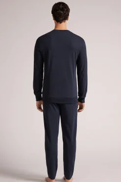 Lång pyjamas i bomull med nötknäpparmönster
