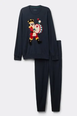 L&aring;ng pyjamas i bomull med n&ouml;tkn&auml;pparm&ouml;nster