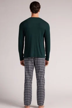 Lång pyjamas i mikromodal och bomullsväv med rutor