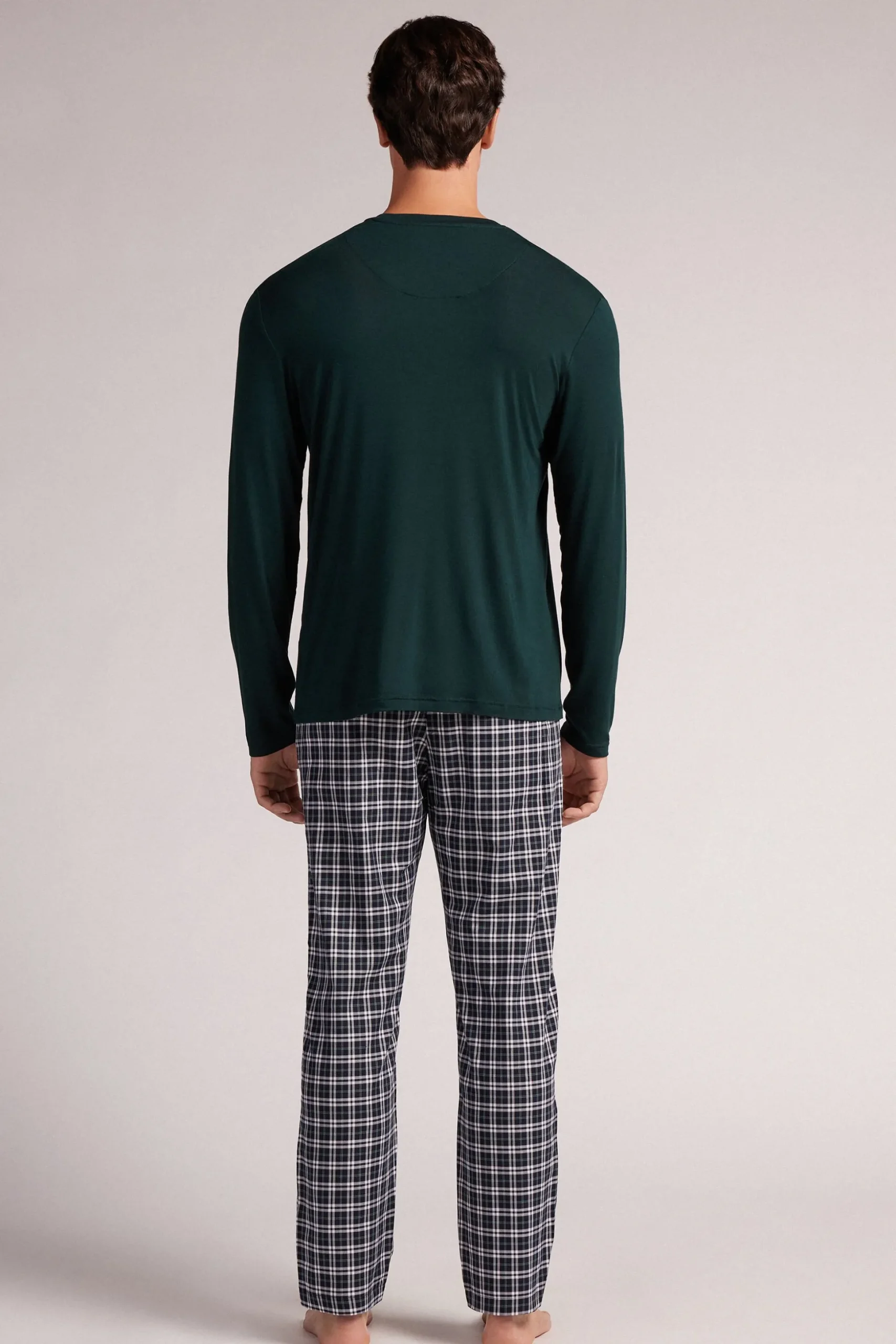 Lång pyjamas i mikromodal och bomullsväv med rutor
