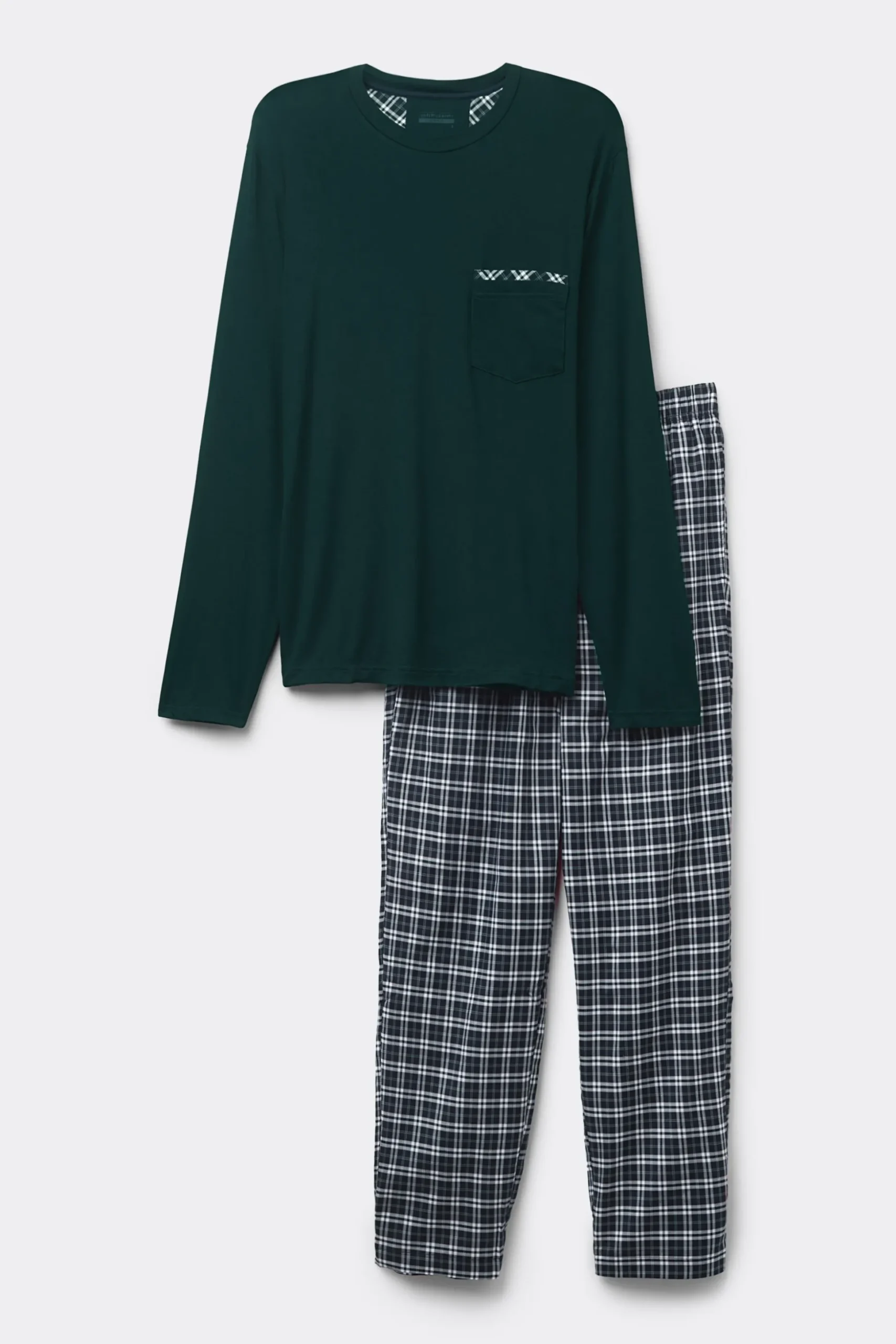 Lång pyjamas i mikromodal och bomullsväv med rutor