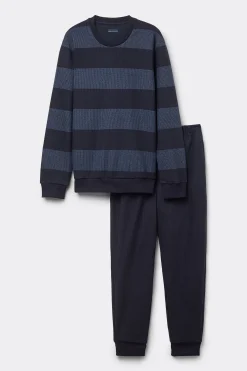 L&aring;ng pyjamas i trik&aring; med bl&aring; r&auml;nder