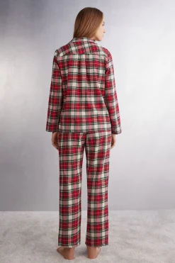 L&aring;ng pyjamas i v&auml;vd bomull Warm Tartan