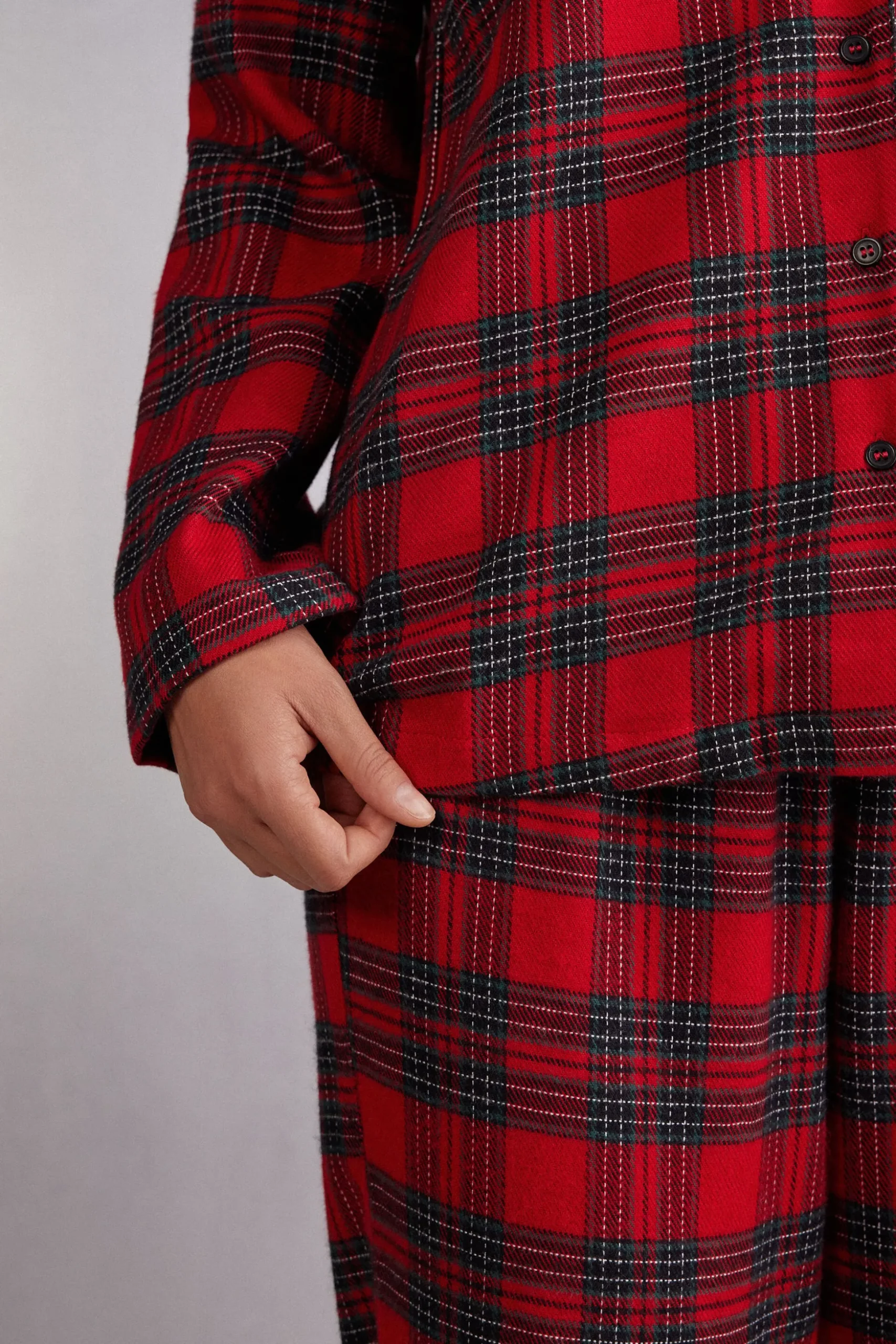 Lång pyjamas i vävd bomull Couple Tartan