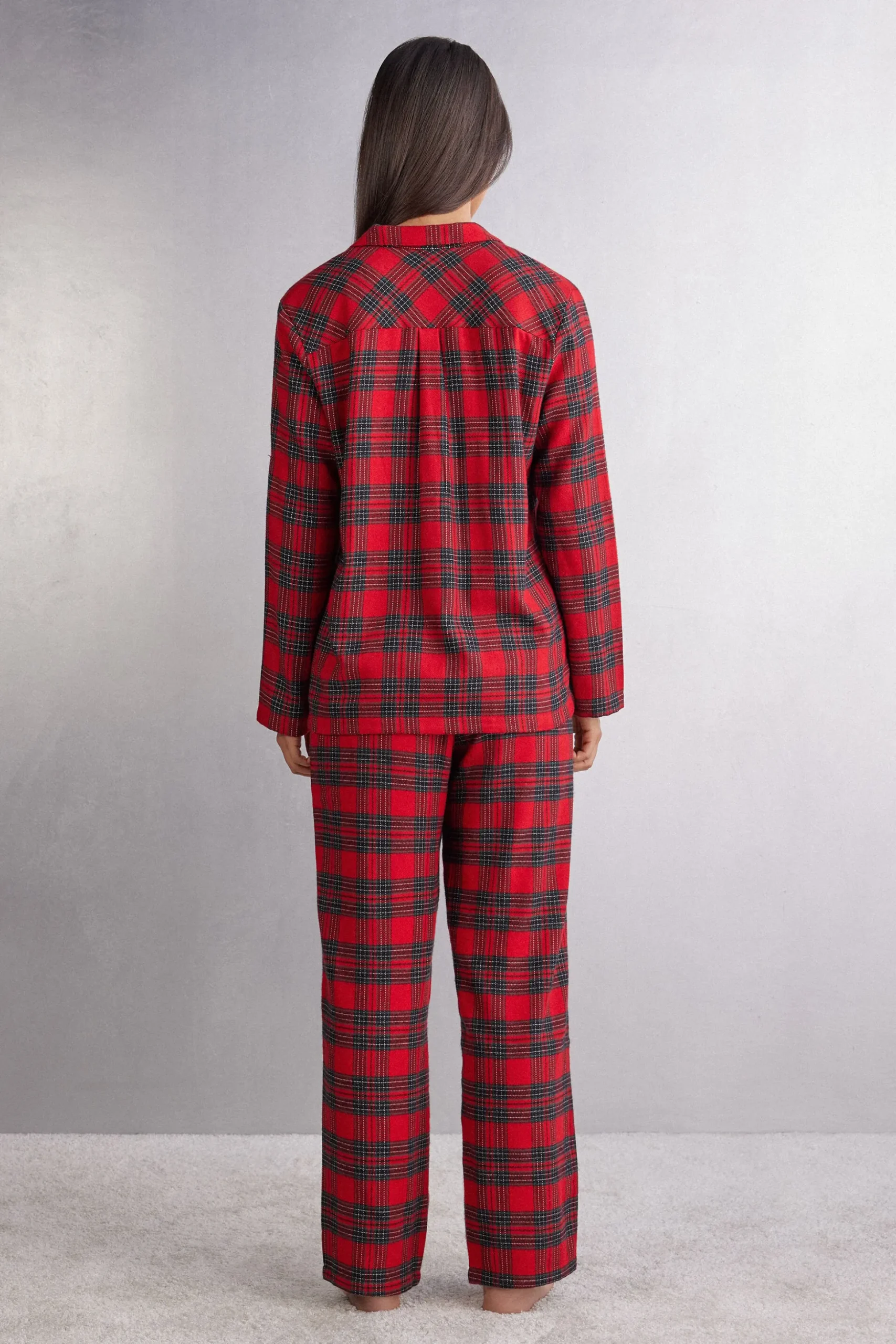 Lång pyjamas i vävd bomull Couple Tartan