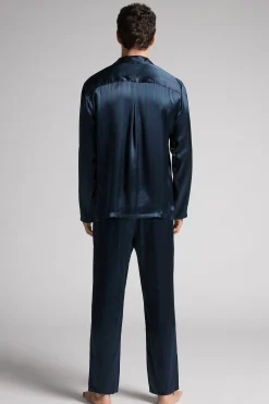 Lång randig pyjamas i siden