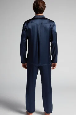 Lång sidenpyjamas med revärer