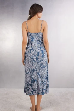 L&aring;ng underkl&auml;nning i viskossatin Flower Paisley