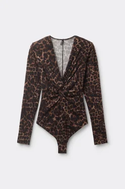 Långärmad body i modal Luxurious Leopard