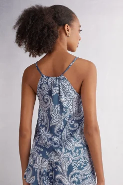 Topp i viskossatin Flower Paisley