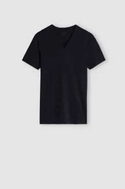 T-shirt med V-ringad hals i Superior-bomullsstretch