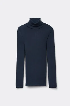 Tubular topp med l&aring;ng &auml;rm och h&ouml;g hals i ull och siden