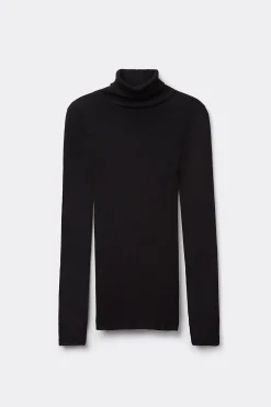 Tubular topp med l&aring;ng &auml;rm och h&ouml;g hals i ull och siden