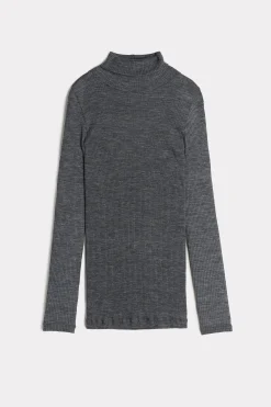 Tubular topp med l&aring;ng &auml;rm och h&ouml;g hals i ull och siden