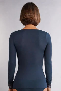 Ultralight l&aring;ng blus i modalkashmir och spets